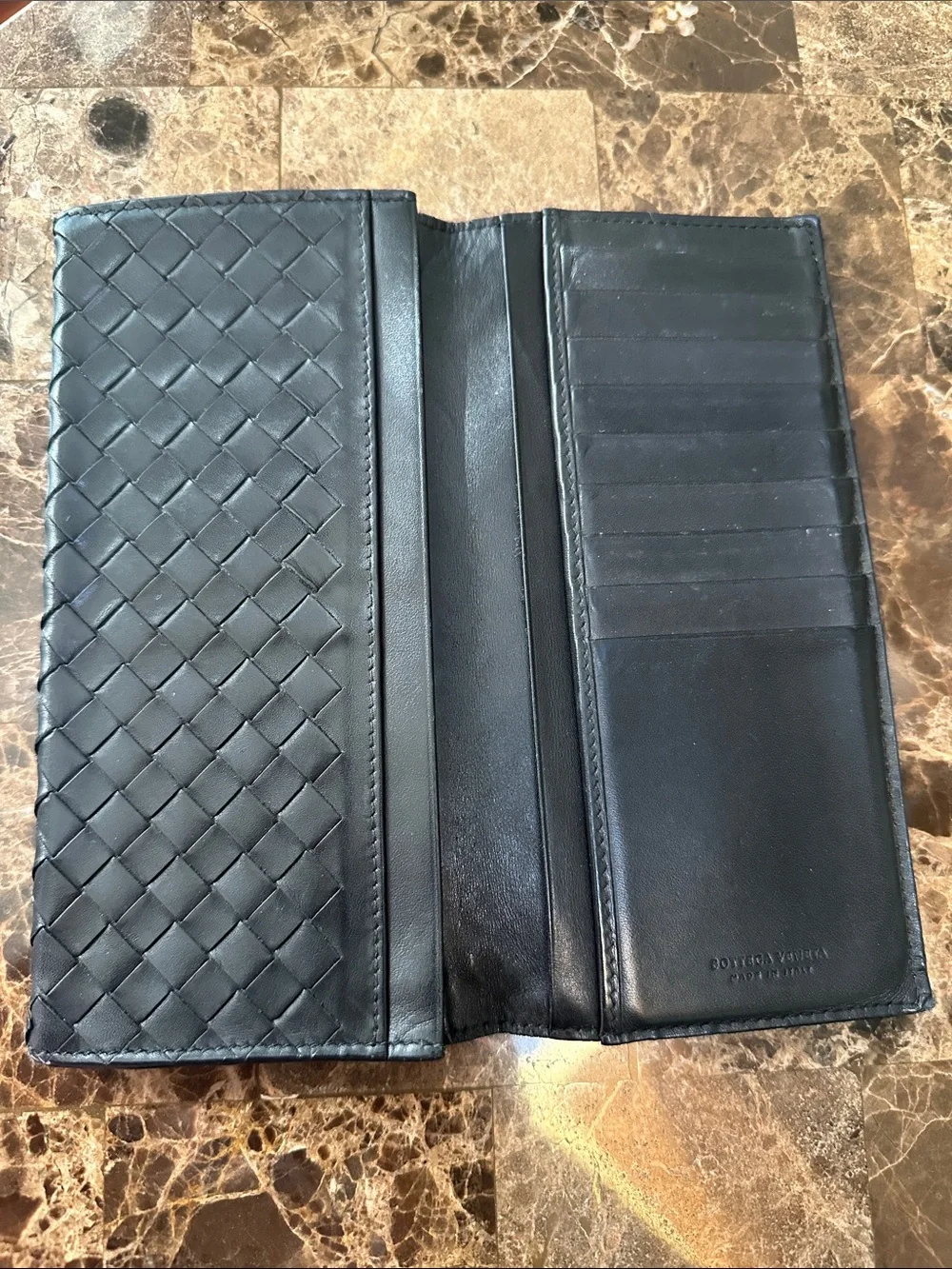 Bottega Veneta Black Intrecciato bi fold Long Wallet